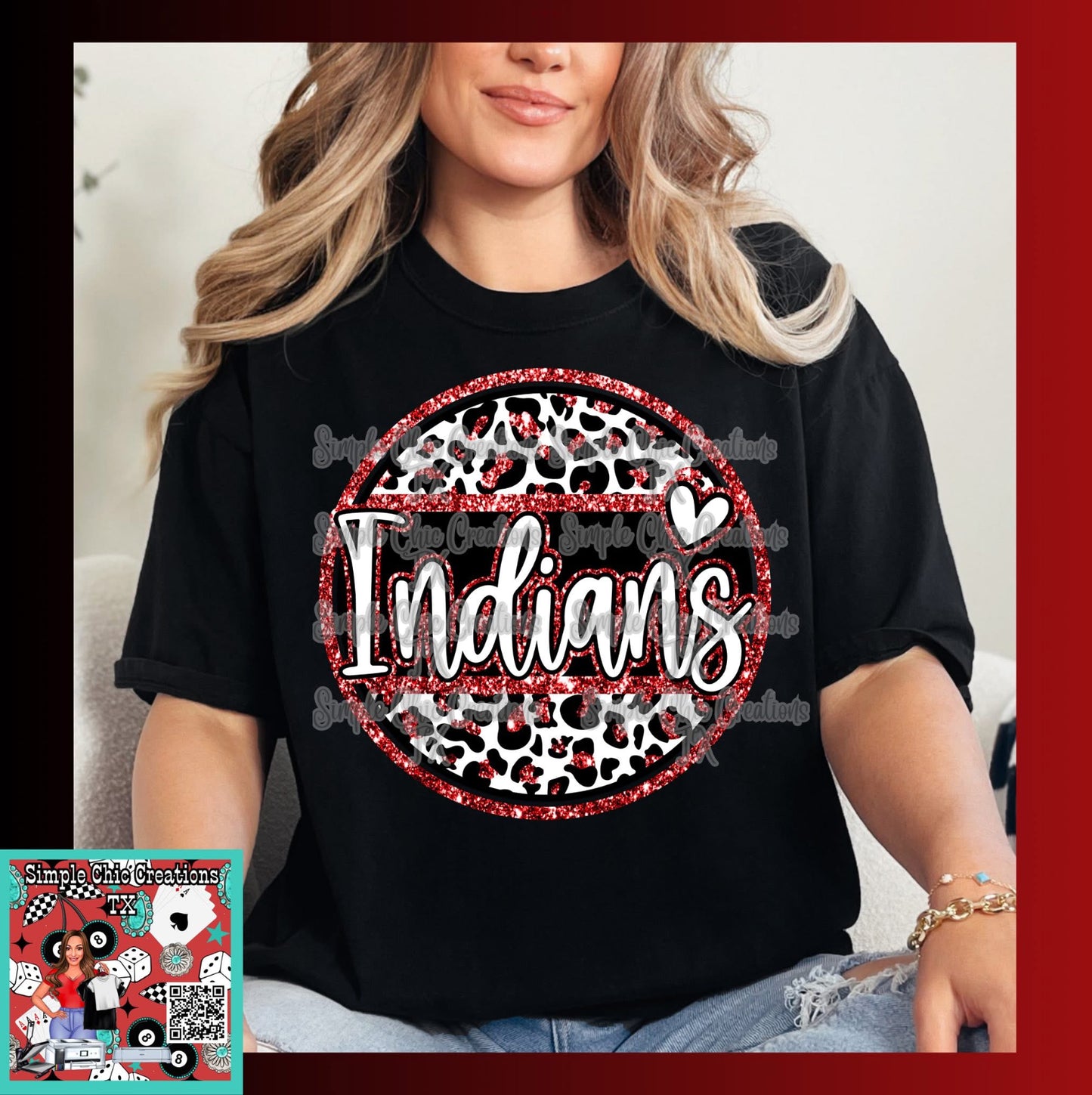 Faux Glitter/ Leopard Red/Black Indians