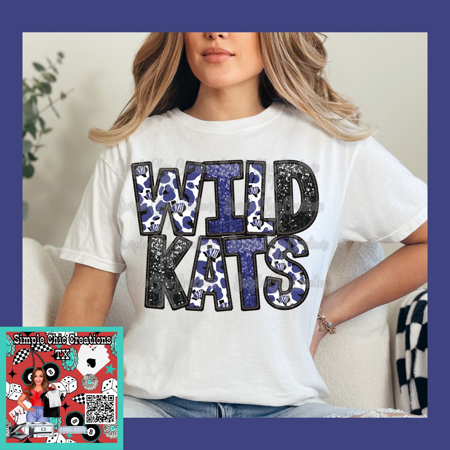 Faux Embroidered Glitter Wildkats