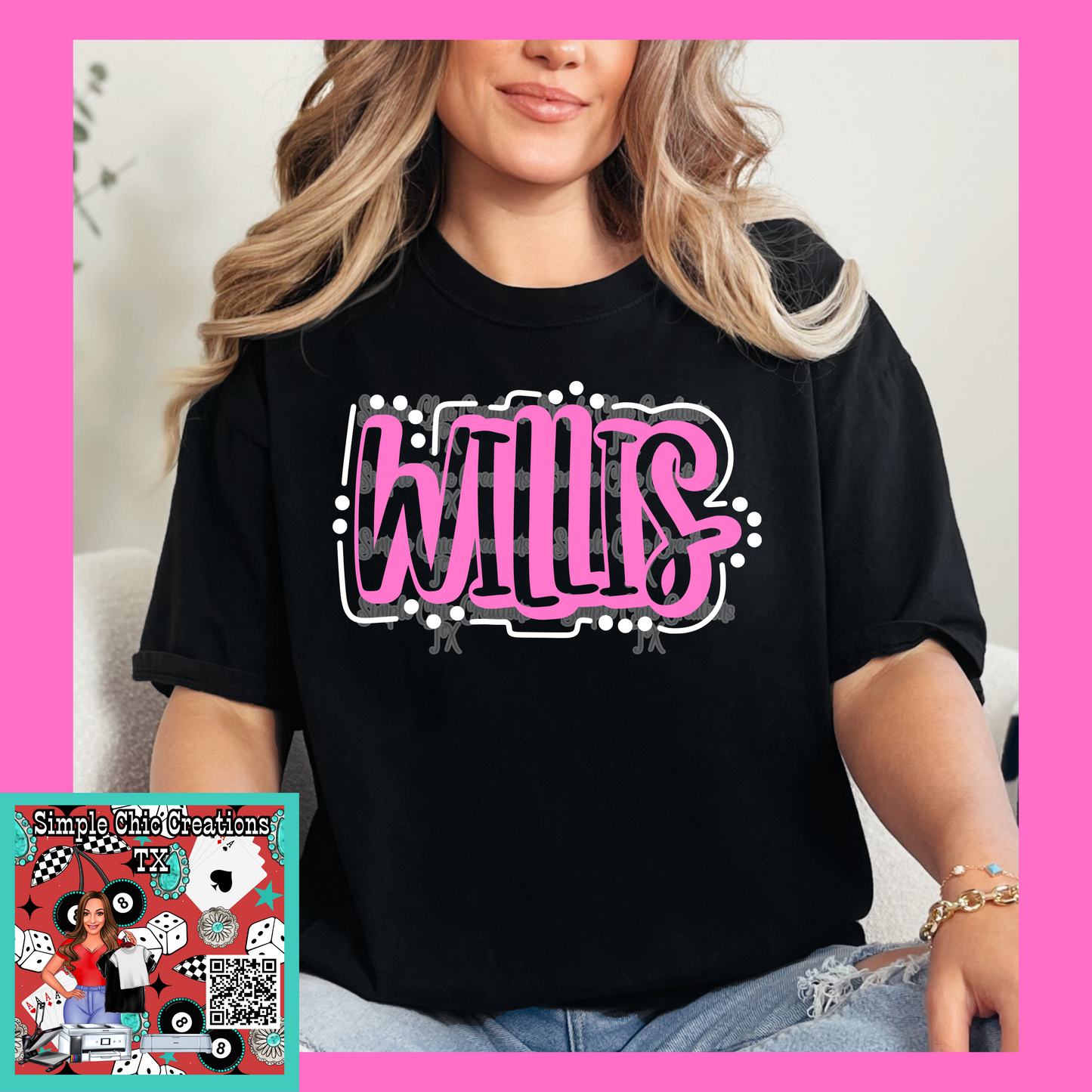 Pink Willis with white outline