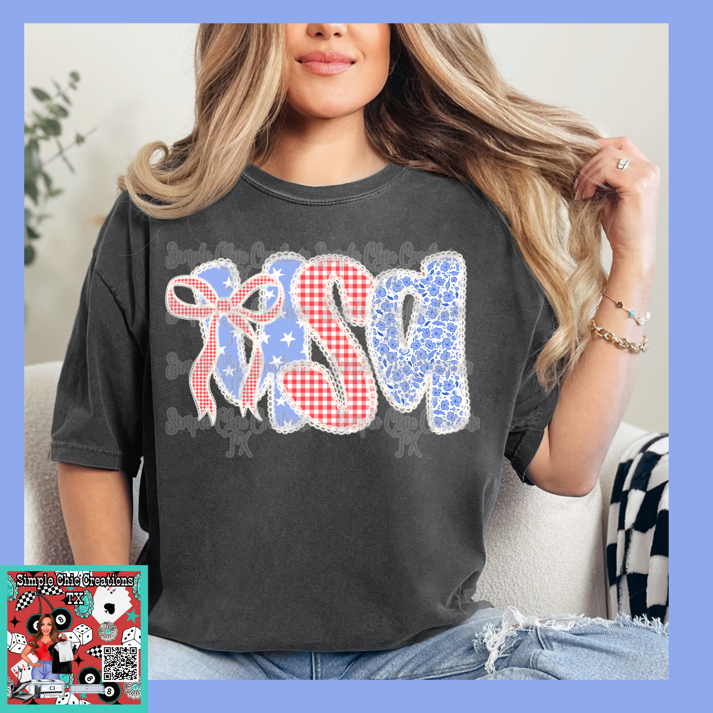 Lace and checkered Red, White, and Blue USA