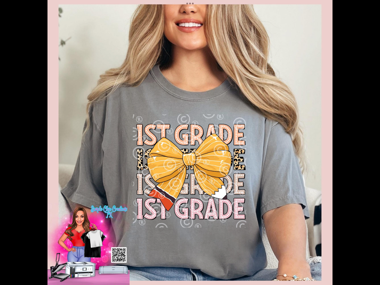 Stacked 1st Grade with pencil bow ( Available in all grades. Put the grade you want in the special instruction box at check out.)