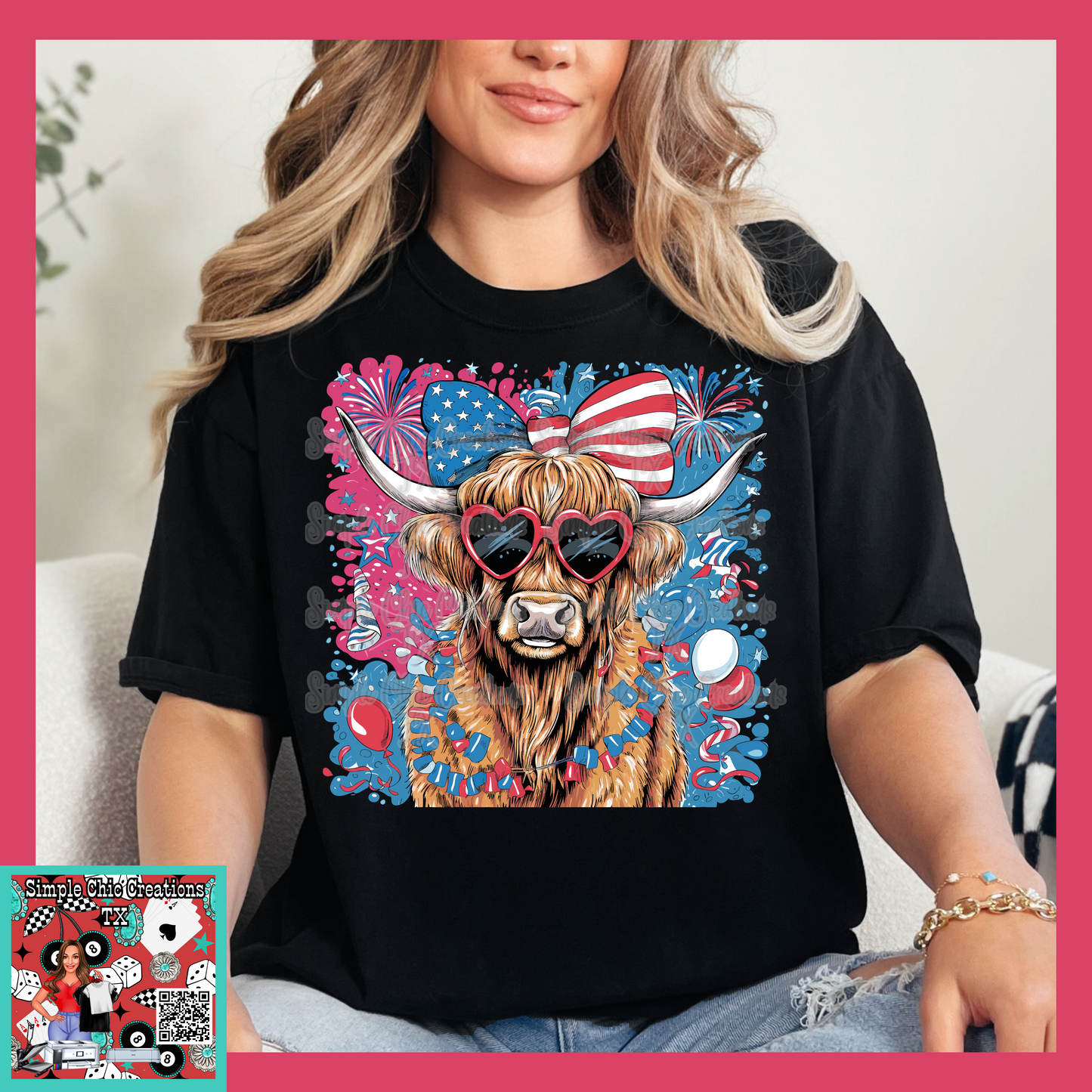 Red, White, and Blue Highland Cow