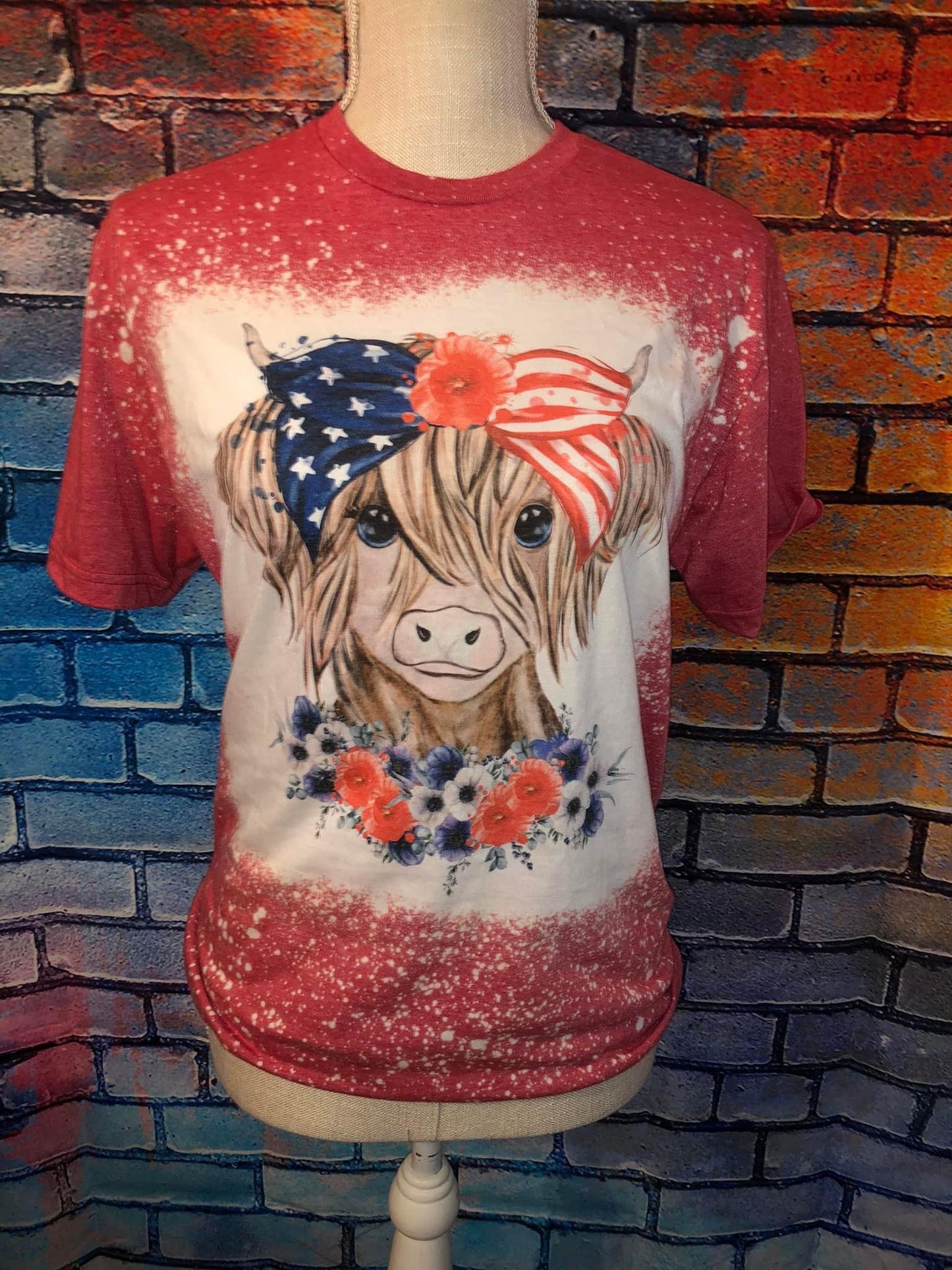 Patriotic Floral Highland Cow