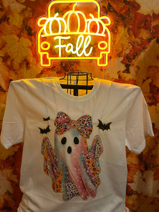 Colorful leopard ghost with bow