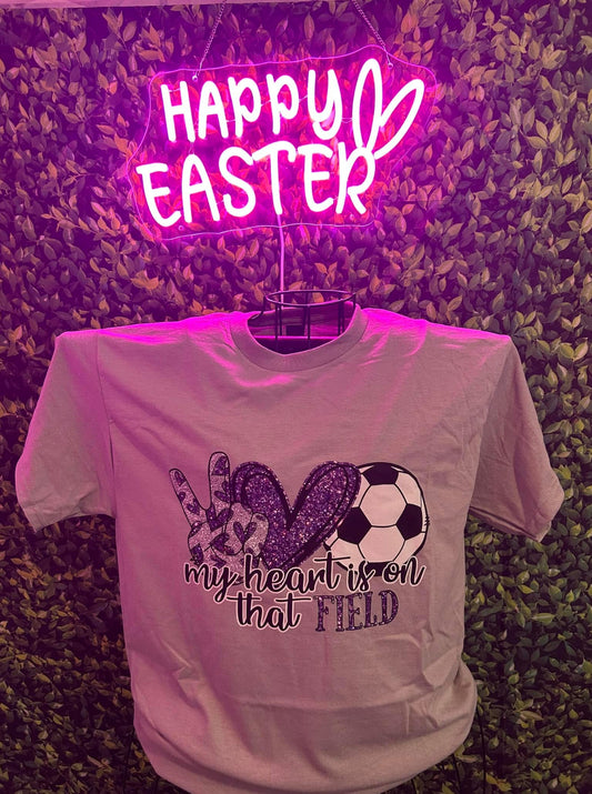 Faux Glitter Purple Peace Love Soccer
