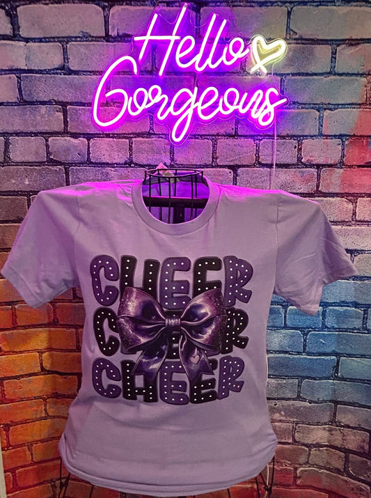 Purple/Black Stacked Cheer with Bow
