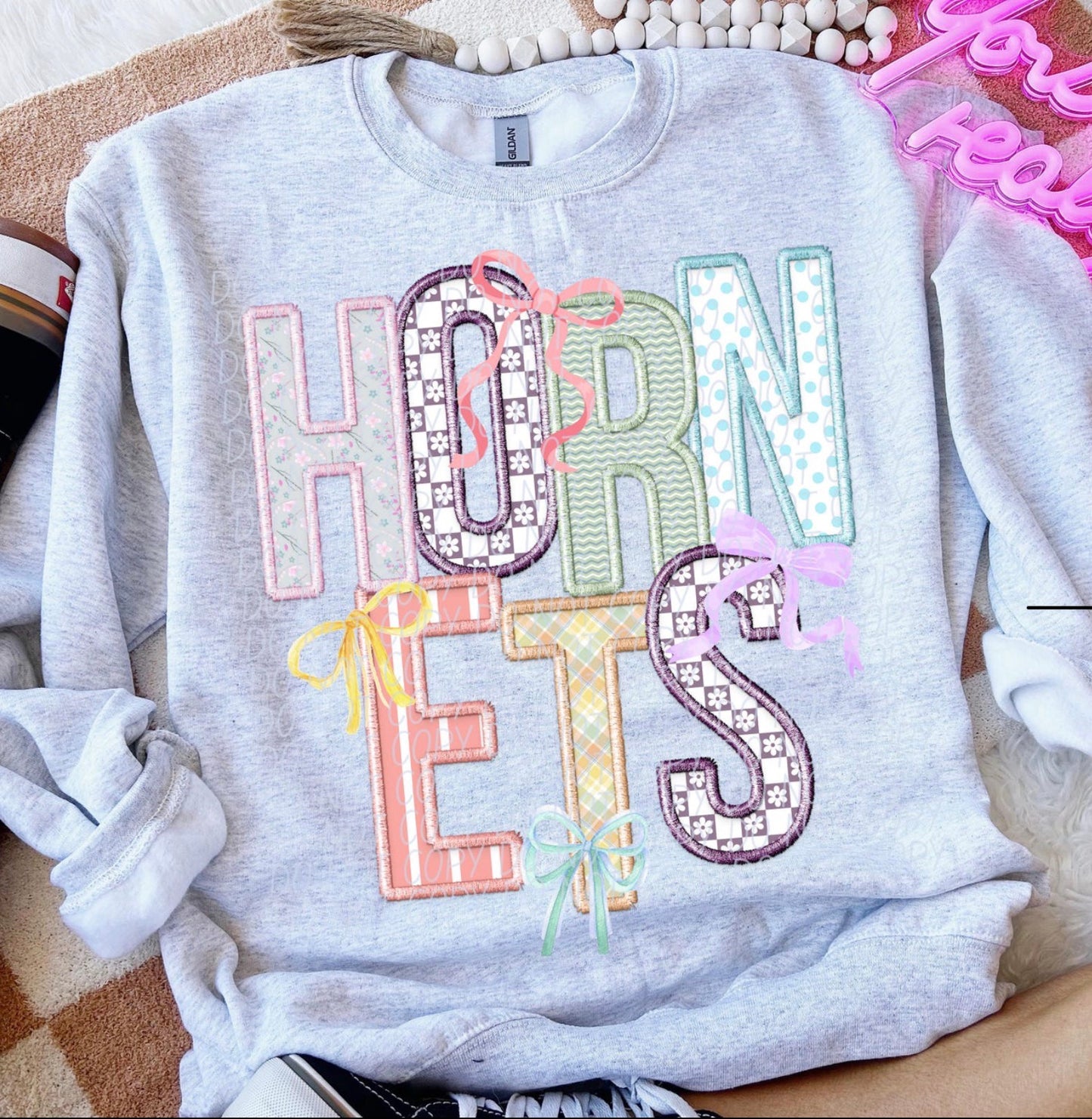 Faux Stitched Pastel Hornets