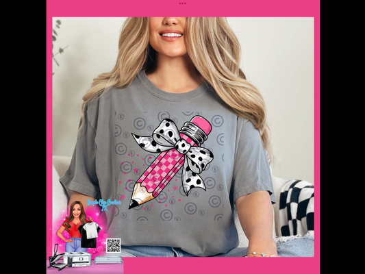 Checkered Pencil with Polka Dot Bow