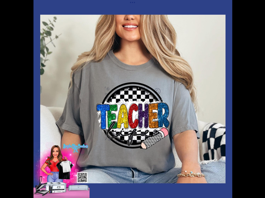 Faux Glitter/ Checkered Teacher