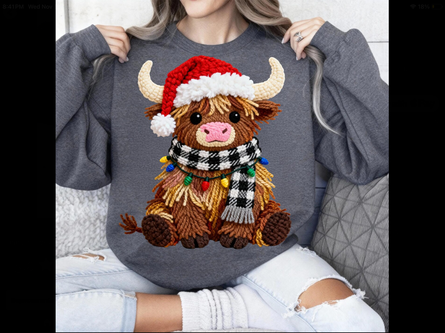Faux Yarn Christmas Highland Cow