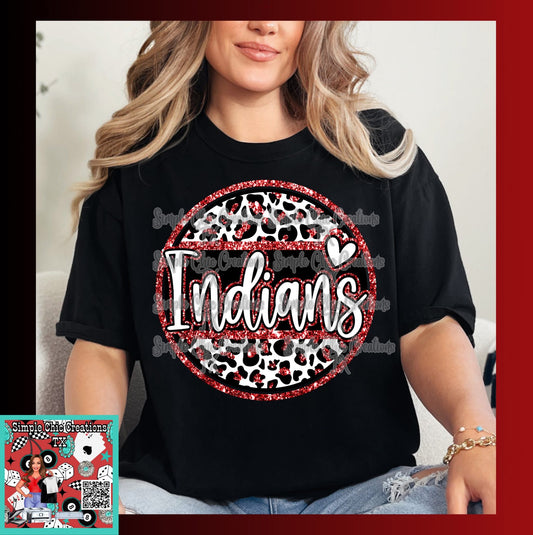 Faux Glitter/ Leopard Red/Black Indians