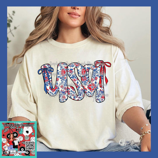 Floral Red, White, and Blue USA
