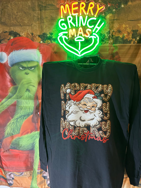 Leopard Stacked Merry Christmas with Santa