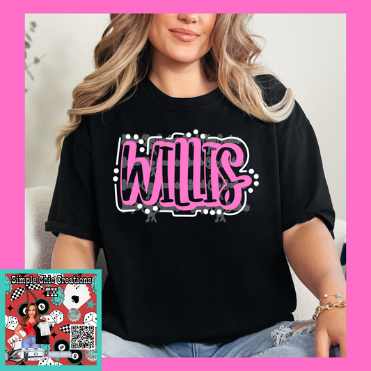 Pink Willis with white outline