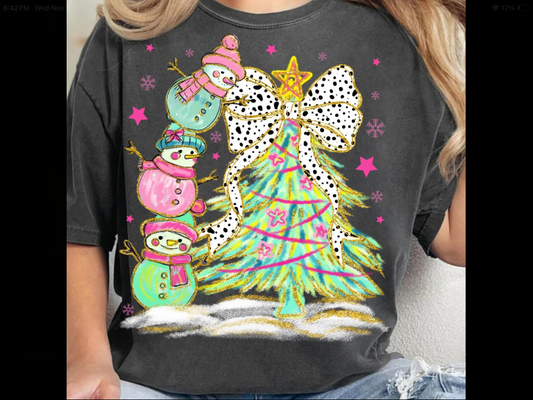 Colorful Christmas Tree and Snowmen