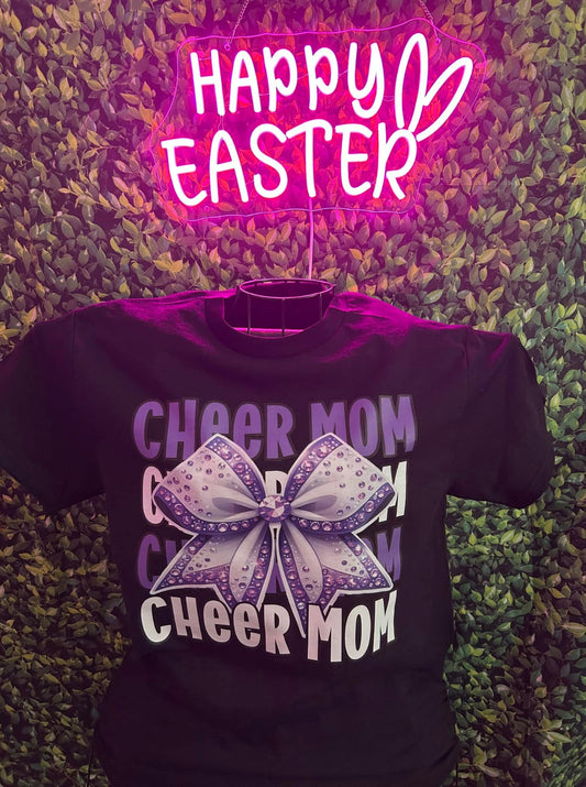 Purple/White Cheer Mom with Faux Spangle Bow