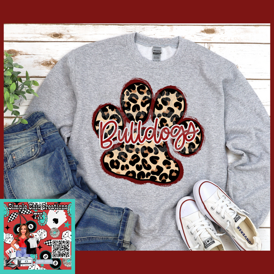 Maroon/leopard Bulldog Paw