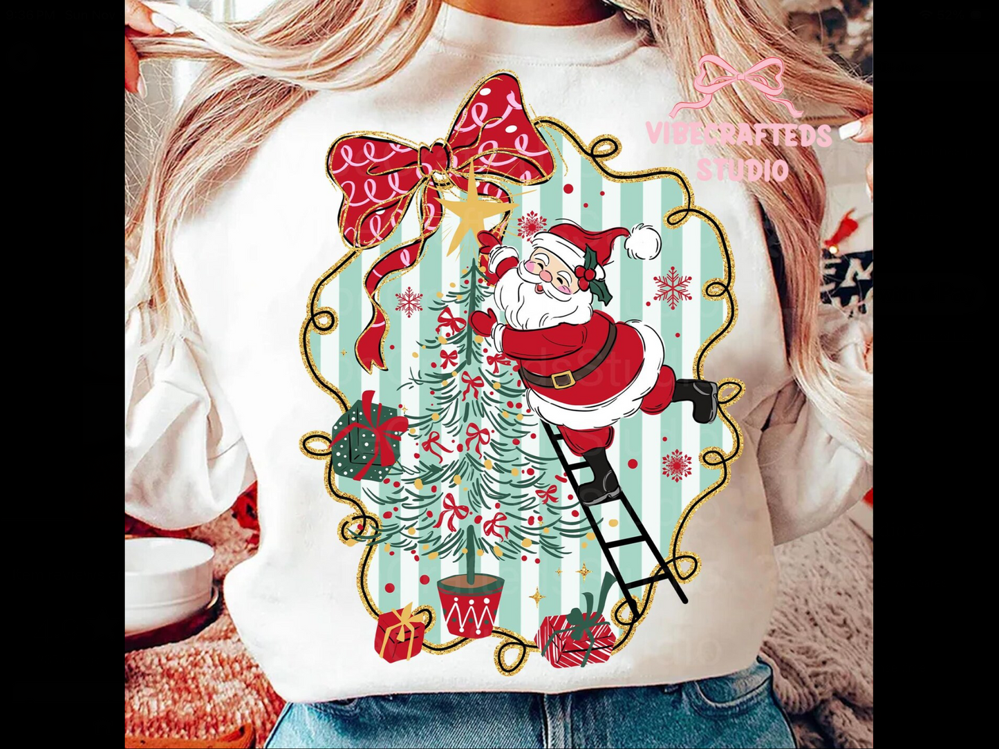 Striped Frame Happy Santa