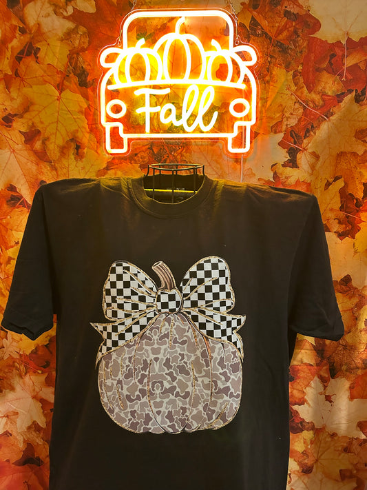 Camo Pumpkin with checkered bow