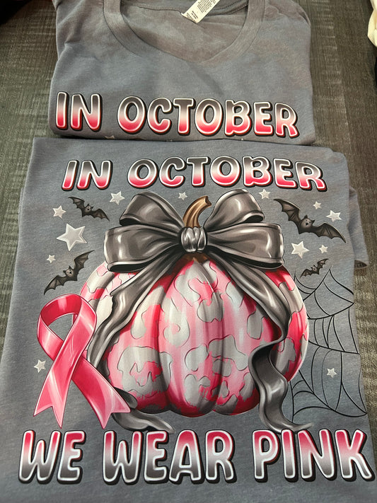 Pink Pumpkin with Grey bow in October we wear pink